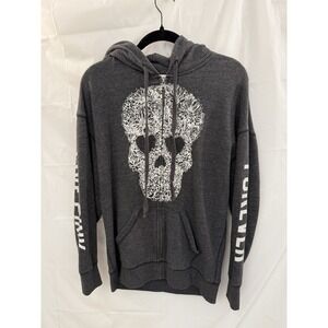 Y2K VS PINK Oversized Skull Zip Hoodie‎ – Gray, Small